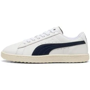 PUMA Suede G Spikeless Golf Shoes Puma White/Deep Navy/Warm White Lateral Side View