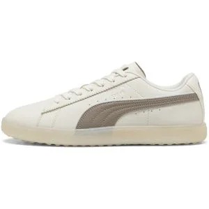 PUMA Suede G Spikeless Golf Shoes Warm White/Mouse Gray Lateral Side View