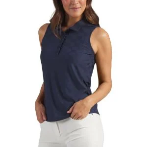 PUMA Womens Check Jacquard Sleeveless Golf Polo