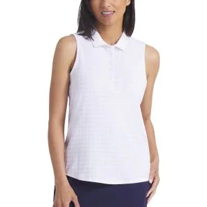 PUMA Womens Houndstooth Sleeveless Golf Polo