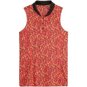 PUMA Womens Leopard Pique Range Sleeveless Golf Polo