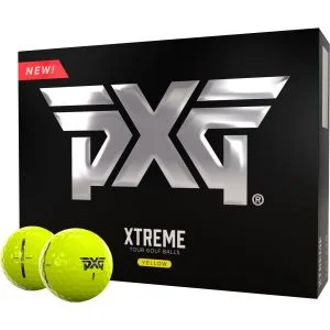 PXG Xtreme Tour Yellow Golf Balls Dozen Box With Balls In Front