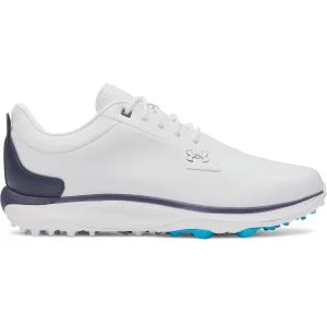Under Armour UA Drive Glide Spikeless Golf Shoes White/Midnight Navy Lateral Side View