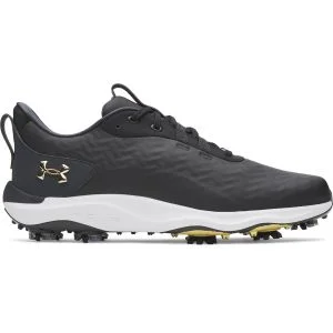 Under Armour Drive Pro Clone Golf Shoes Black/Anthracite/Metallic Gold Lateral Side View