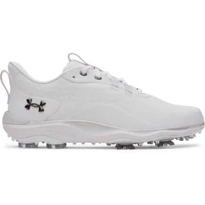 Under Armour UA Drive Pro Clone golf Shoes White/Metallic Gun Metal Lateral Side View