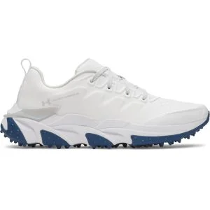 Under Armour UA Halo Tour Spikeless Golf Shoes White/Metallic Silver Lateral Side View