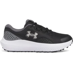 Under Armour UA Surge Spikeless Golf Shoes Black/Castlerock/Metallic Gun Metal Lateral Side View