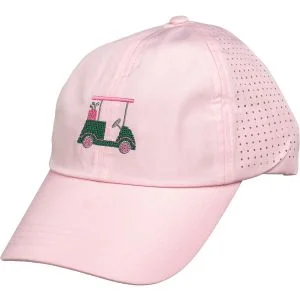 VIMHUE Women's Green/Pink Golf Cart Cross Stitch Sun Goddess Tuck In Strap UPF 50+ Golf Hat