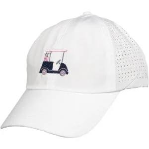 VIMHUE Womens Navy/Pink Golf Cart Cross Stitch Sun Goddess Tuck In Strap UPF 50+ Golf Hat