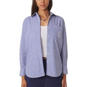 Williams Athletic Club Women's Savannah Long Sleeve Button Up Golf Shirt Legacy Navy Stripe