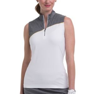 EPNY Women's Sleeveless Zip Mock Golf Polo with Contrast