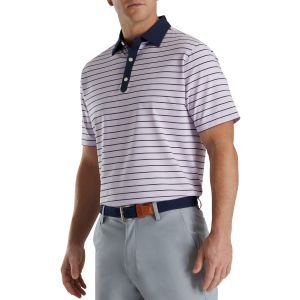 FootJoy Accented Stripe Lisle Self Collar Golf Polo - Lavender/White/Navy