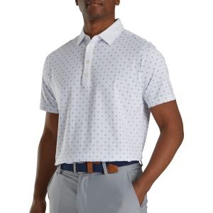 FootJoy Athletic Fit Deco Print Self Collar Golf Polo - White/Royal