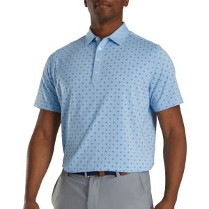FootJoy Athletic Fit Deco Print Self Collar Golf Polo - Light Blue/Navy