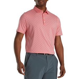 FootJoy Athletic Fit Deco Print Self Collar Golf Polo - Coral Pink/Slate