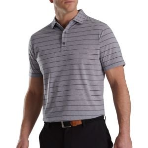 FootJoy Athletic Fit Open Stripe Jersey Self Collar Golf Polo - Heather Grey/Charcoal