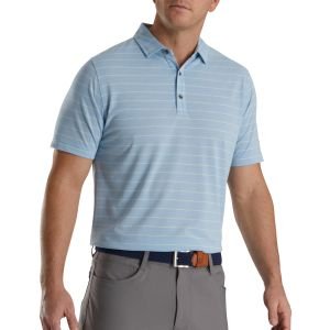 FootJoy Athletic Fit Open Stripe Jersey Self Collar Golf Polo Blue Haze/Lime