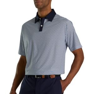 FootJoy Circle Print Lisle Self Collar Golf Polo - Navy/True Blue/Almond/White