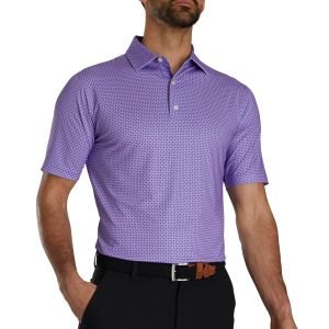 FootJoy Lisle Dot Geo Print Self Collar Golf Polo - Violet/Black/White