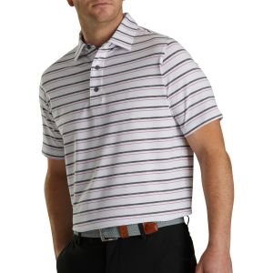 FootJoy Lisle Space Dyed Stripe Self Collar Golf Polo - White