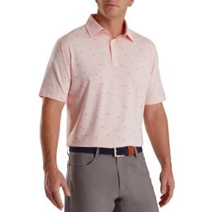 FootJoy School Of Fish Print Lisle Self Collar Golf Polo - Quartz Pink