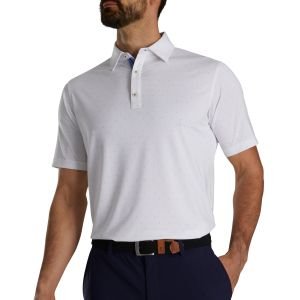 FootJoy Spot Print Lisle Self Collar Golf Polo - White/Blue Violet