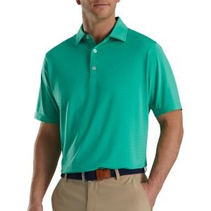 FootJoy Stretch Lisle Dot Print Self Collar Golf Polo - Green/Navy