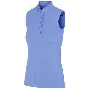 Greg Norman Womens ML75 Ruffle Collar Sleeveless Button Golf Polo