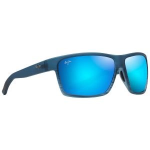 Maui Jim Alenuihaha Polarized Wrap Blue Black Stripe Sunglasses Blue Hawaii Lens