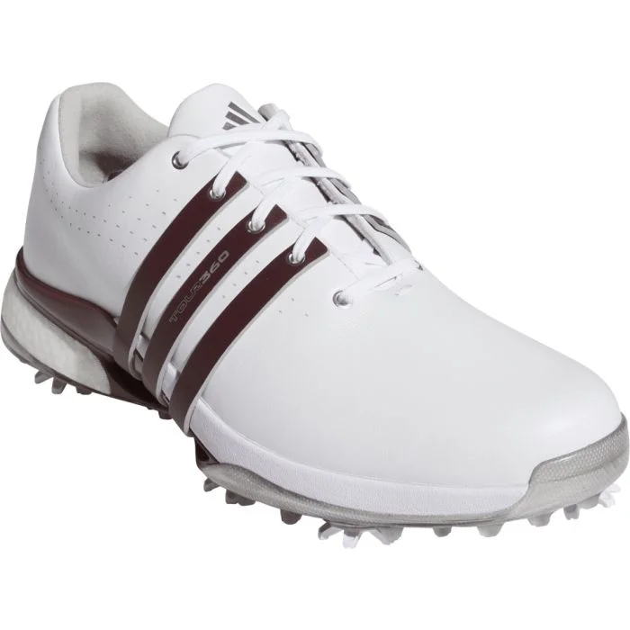 adidas Tour360 24 Golf Shoes Cloud White/Maroon/Iron Metallic