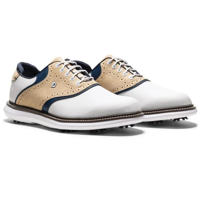 FootJoy Traditions Saddle Golf Shoes White/Khaki/Peacoat 57971