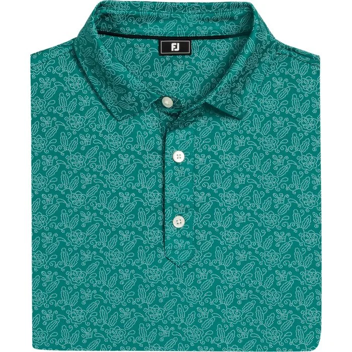 FootJoy Wingtip Floral Lisle Golf Polo Field Green/White - Carl's
