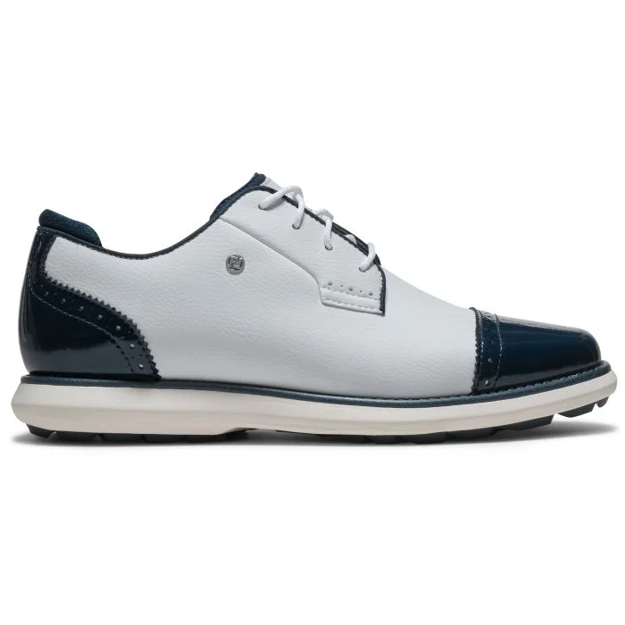FootJoy Women's Traditions Cap Toe Spikeless Golf Shoes White/Navy