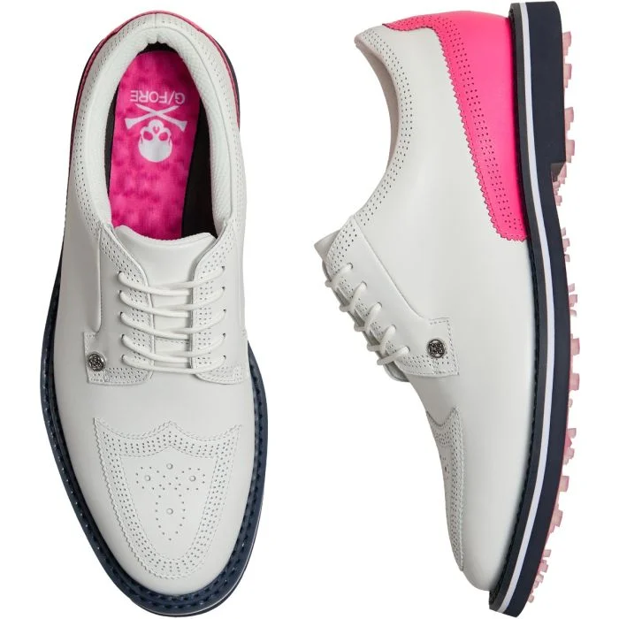 G/FORE Gallivanter Leather Brogue Golf Shoes Snow/Knockout Pink