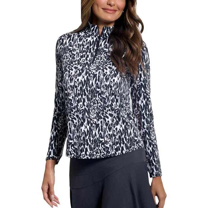 IBKUL Women's Karen Print Long Sleeve Mock Neck Golf Top
