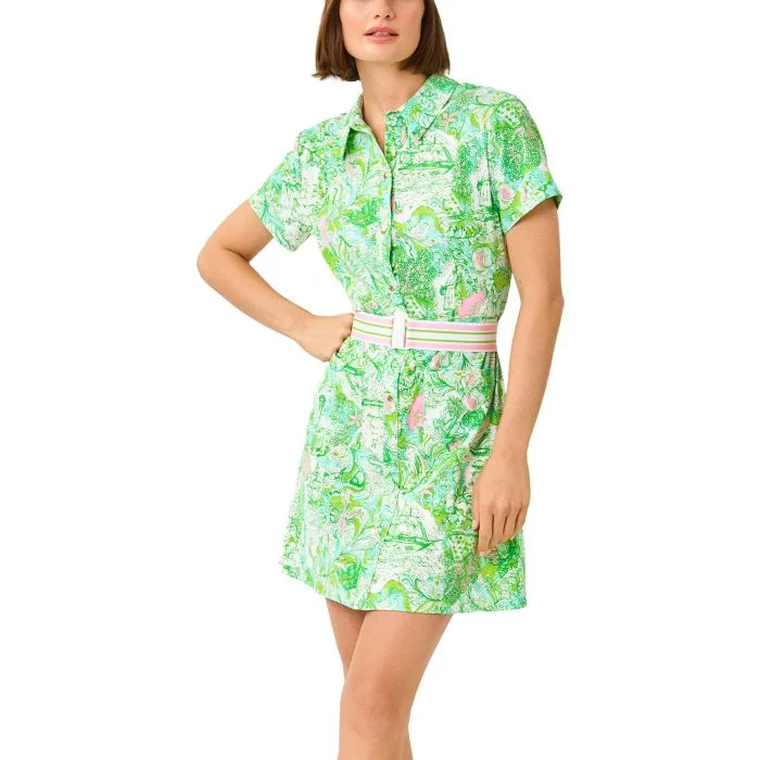 lilly pulitzer dress women Pulitzer, Womens, Emery Dress, Fiddle Leaf Green Safari Party, X-Small at Amazon Women's Clothing store Machine wash cold Stylish & Trendy Colorful Dresses
