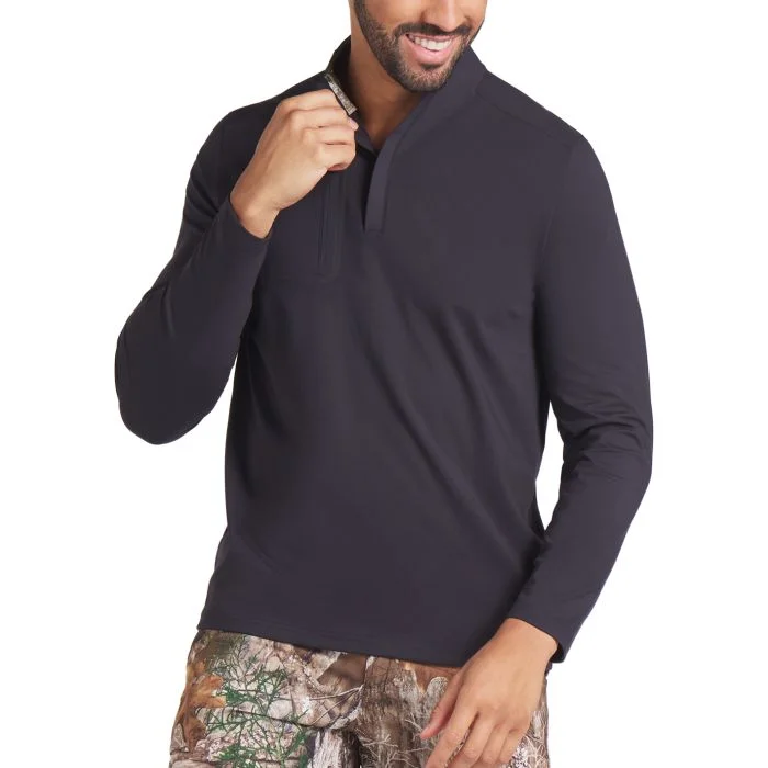 Homme Haut De Randonnée Pull à Quart De Zip Manche Longue Col Montant T Shirt Top Exterieur Leger Elastique Respirant Hiver Quart De Zip Polyester Gri P14960097