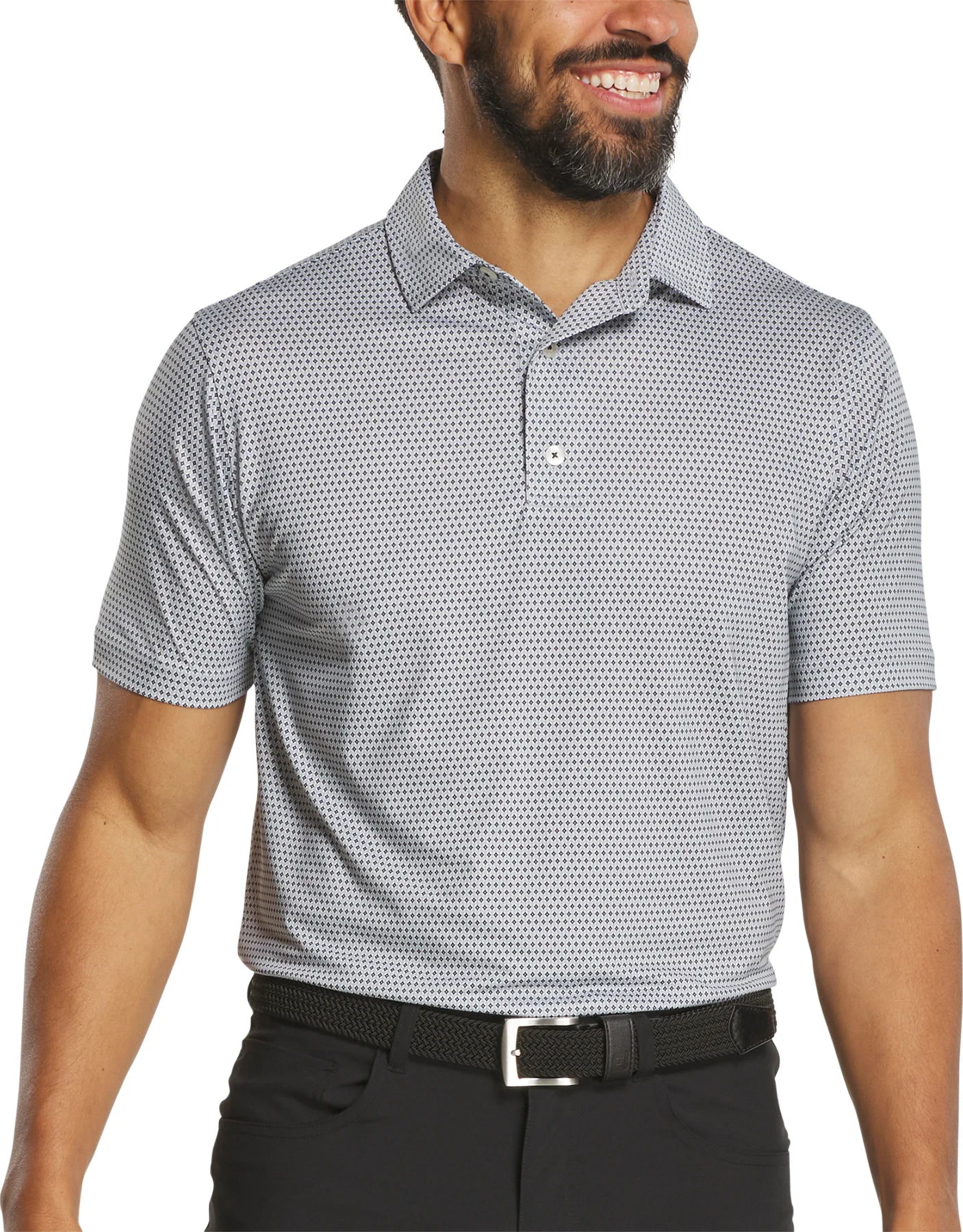 FootJoy Athletic Fit Stellar Lisle Mens Golf Polo - Grey/White/Black - Grey, Size: XXL