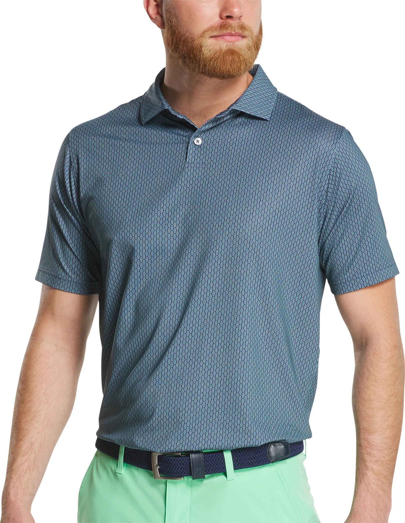 FootJoy Bracket Lisle Mens Golf Polo - Navy - Blue, Size: Medium