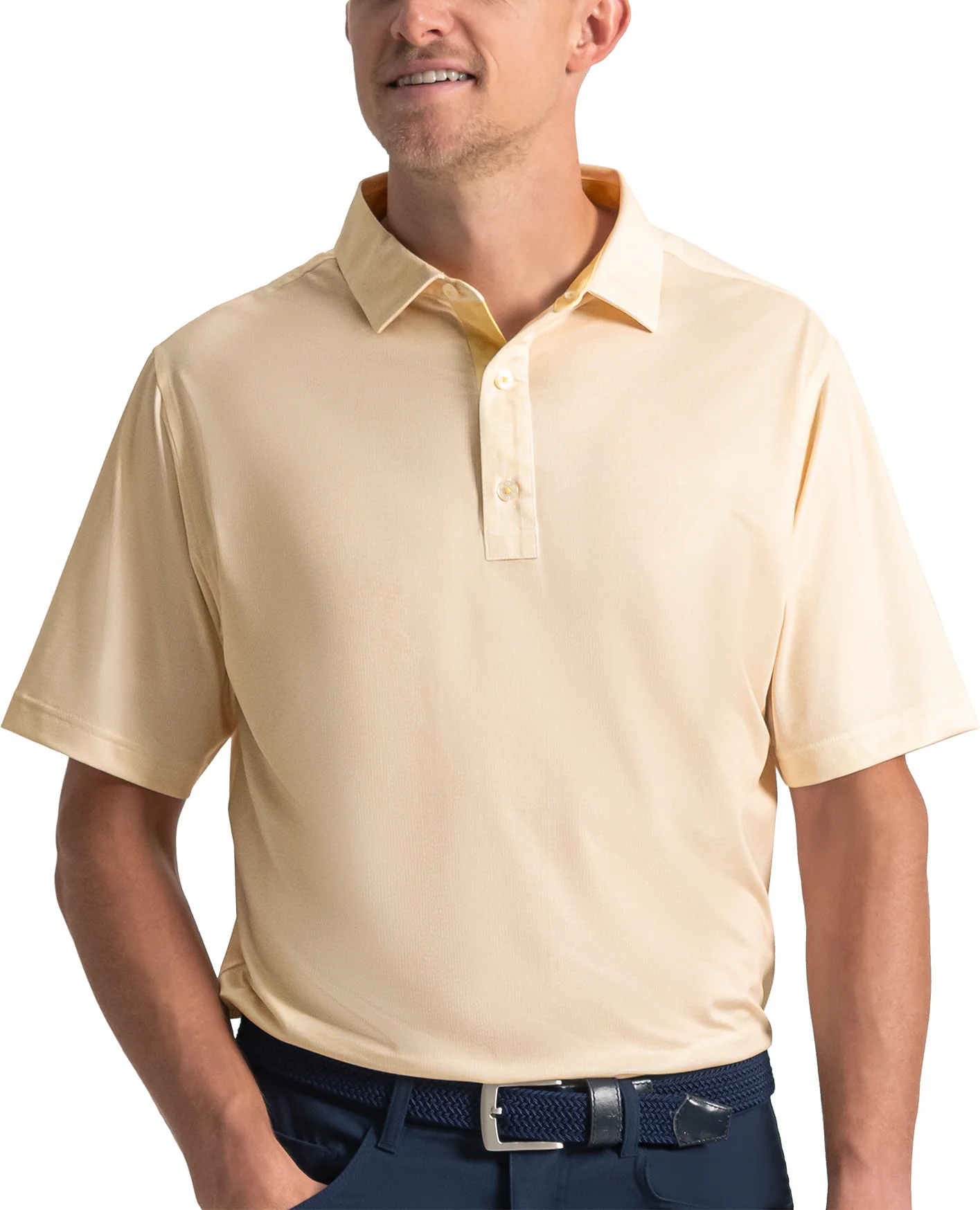 FootJoy Seersucker Lisle Mens Golf Polo - Sunshine/White - Yellow, Size: Large