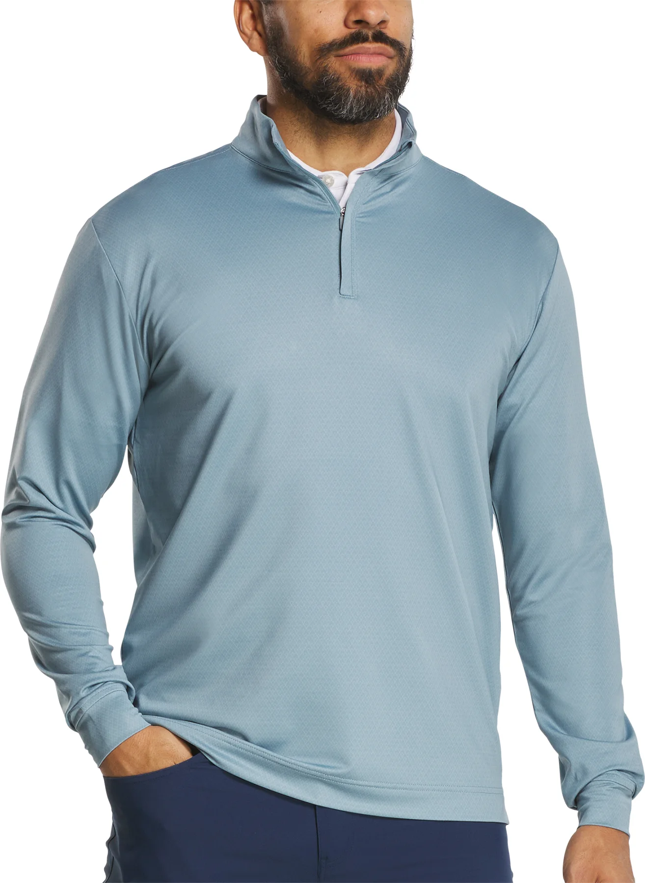 FootJoy Tonal Deco Diamond Quarter-Zip Mens Golf Pullover - Steel Blue - Blue, Size: Small
