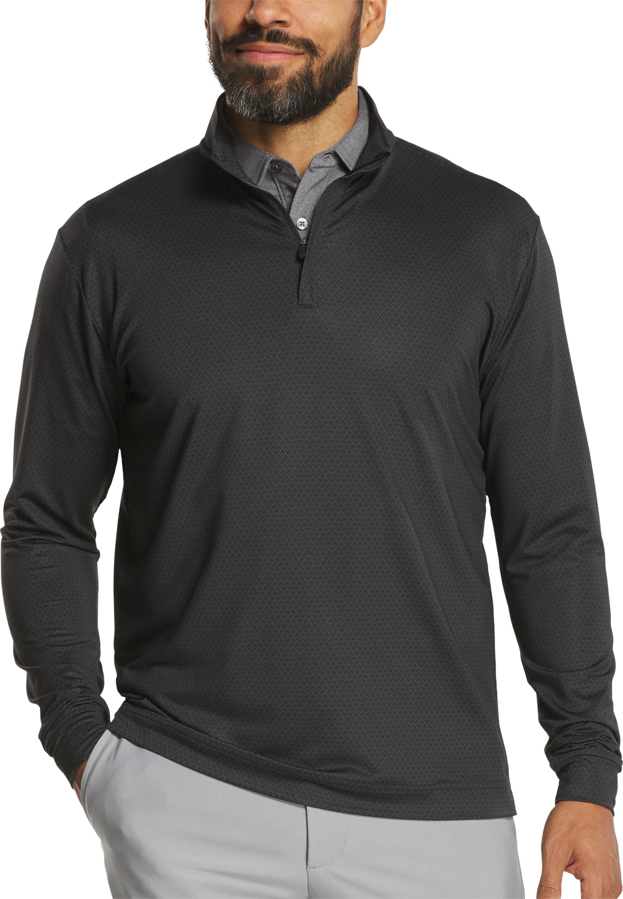 FootJoy Tonal Deco Diamond Quarter-Zip Mens Golf Pullover - Black - Black, Size: XXL