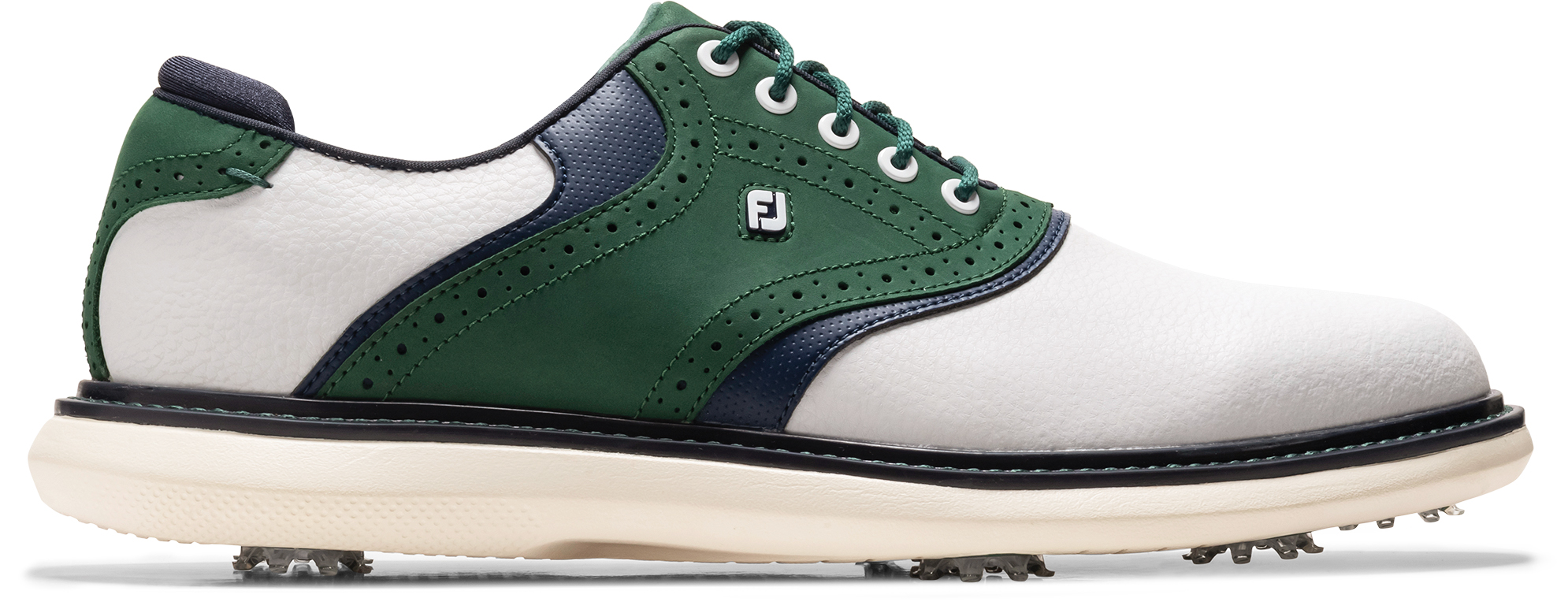 FootJoy Traditions Saddle Golf Shoes - White/Hunter Green/Peacoat  - 8.5 - M
