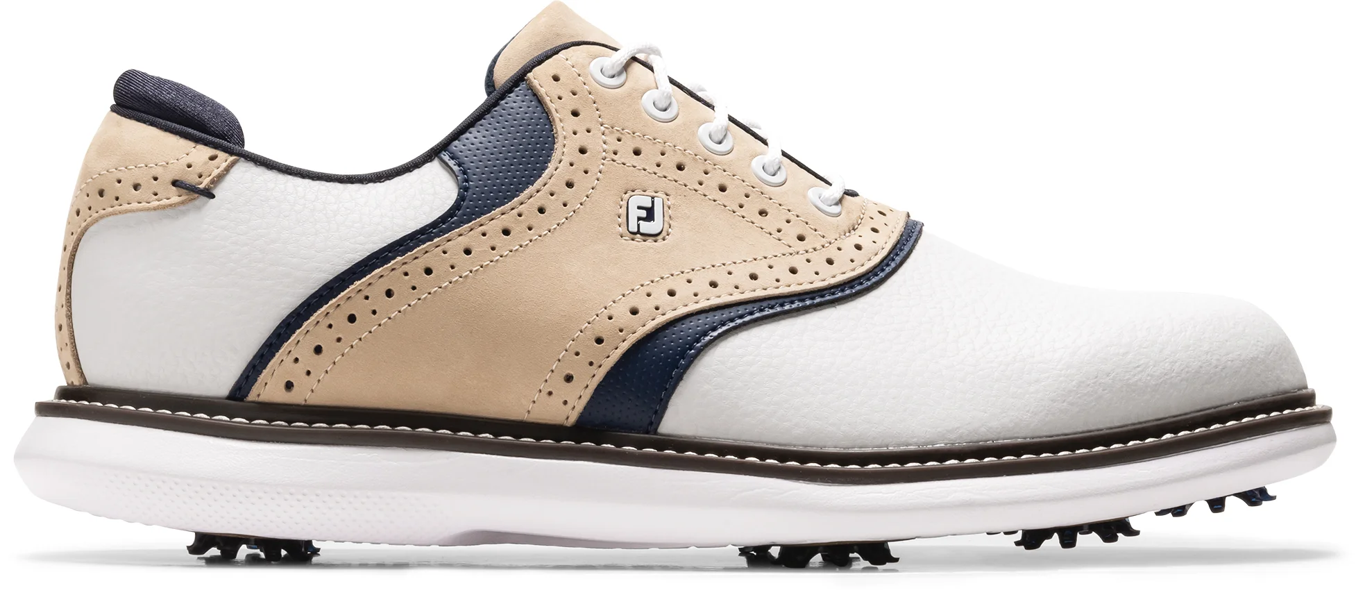 FootJoy Traditions Saddle Golf Shoes - White/Khaki/Peacoat  - 10 - M