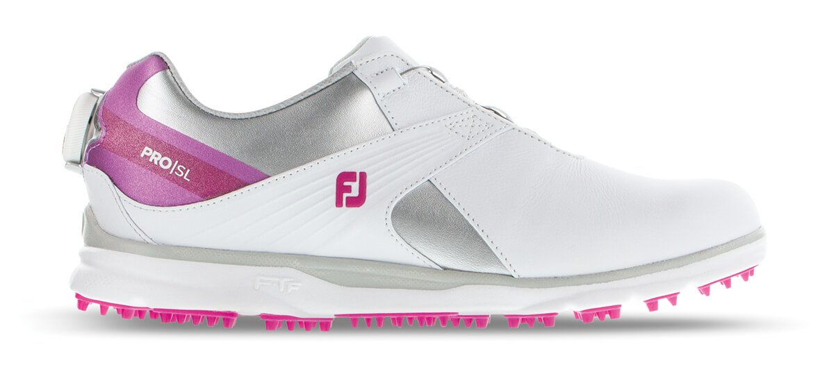 Save 47% on Footjoy Women's Pro/sl Boa Golf Shoes In White/silver/rose, Size 5, Medium