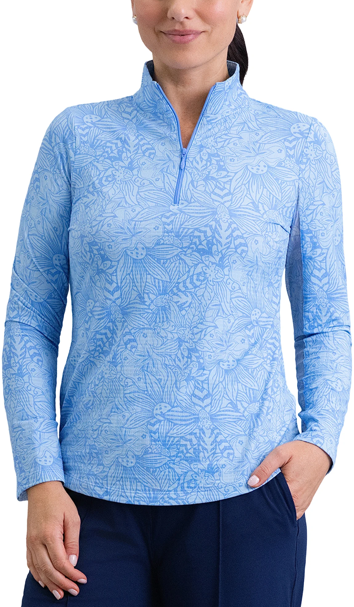 IBKUL Womens Annie Long Sleeve Mock Neck Golf Top - Blue, Size: Small