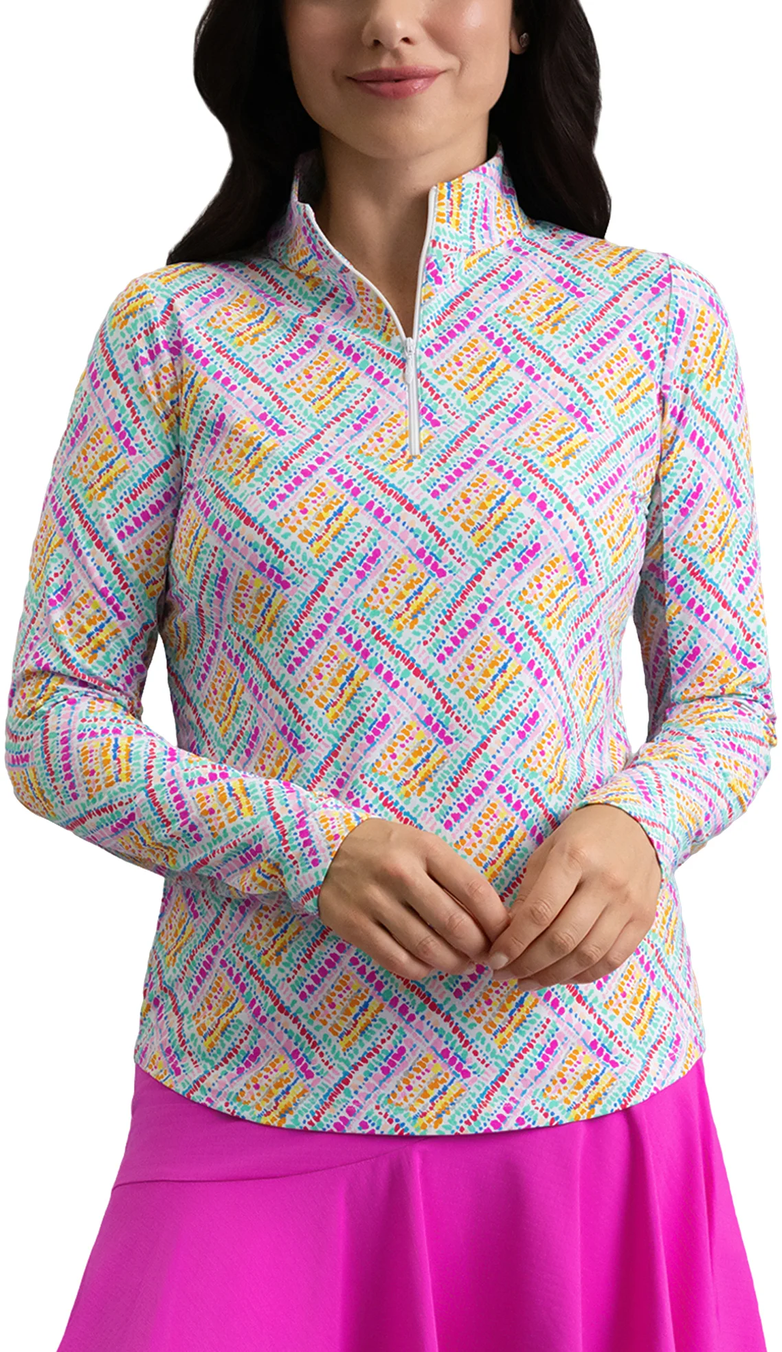 IBKUL Womens Nina Long Sleeve Mock Neck Golf Top - Pink, Size: Small