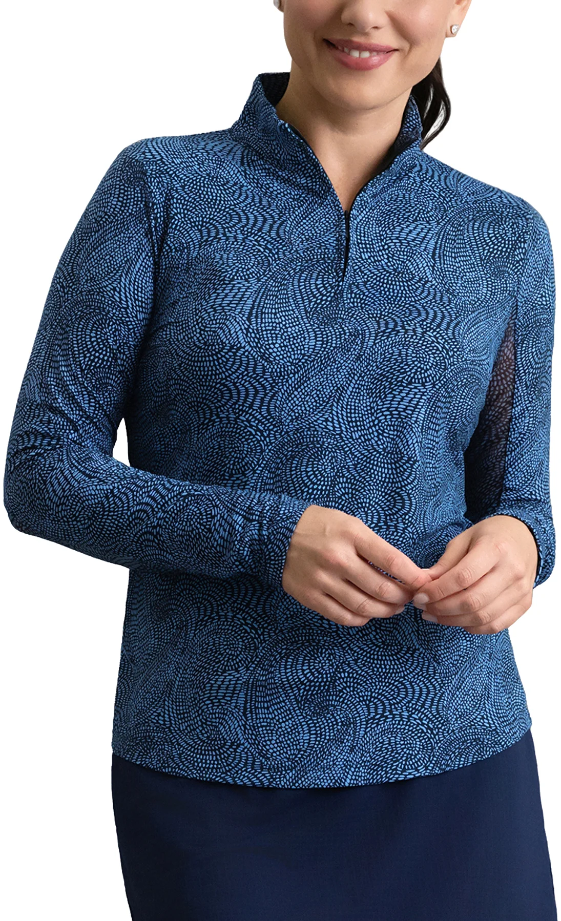 IBKUL Womens Stephanie Long Sleeve Mock Neck Golf Top - Blue, Size: Large