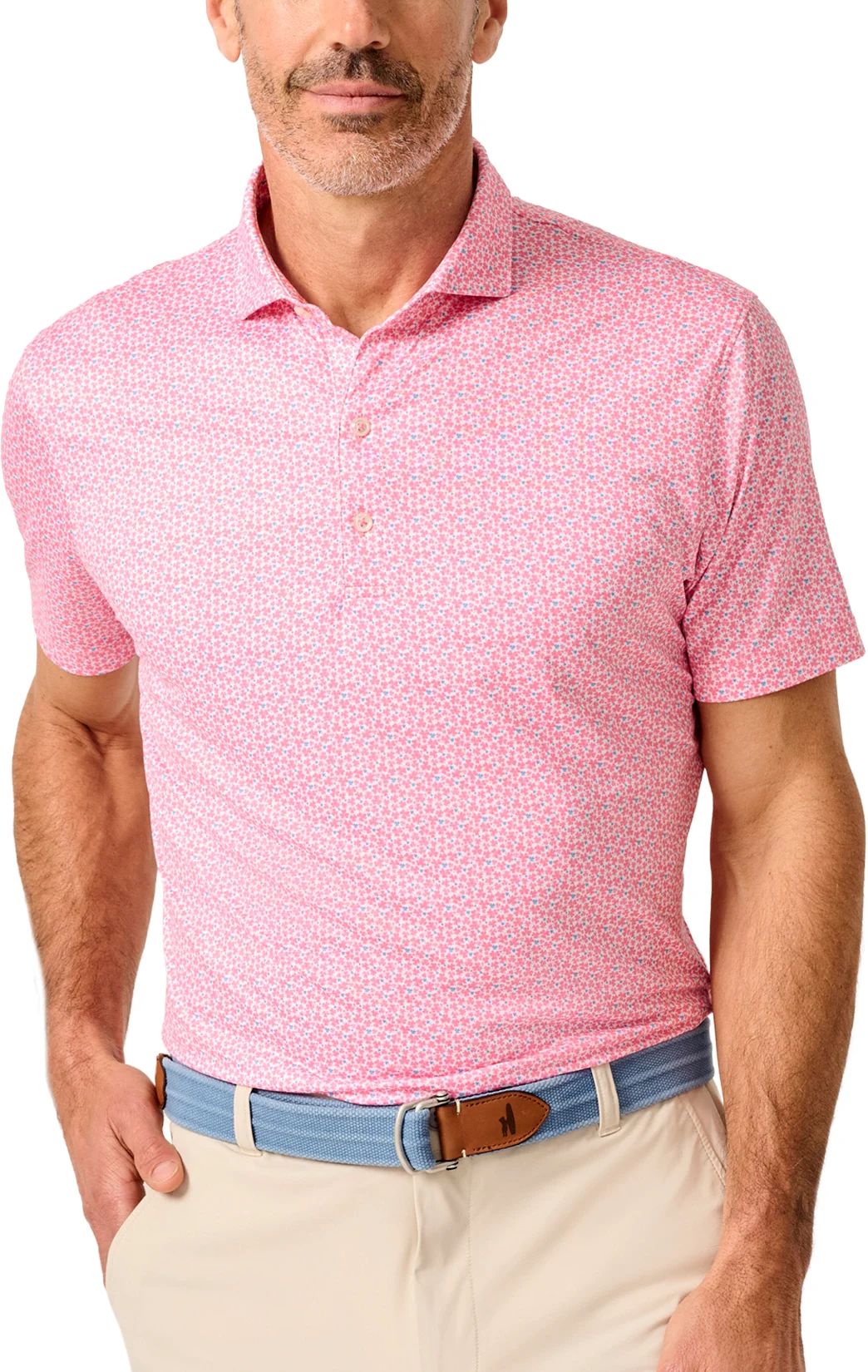 Johnnie-O Four Leaf Performance Featherweight Mens Golf Polo - Pink, Size: XXL