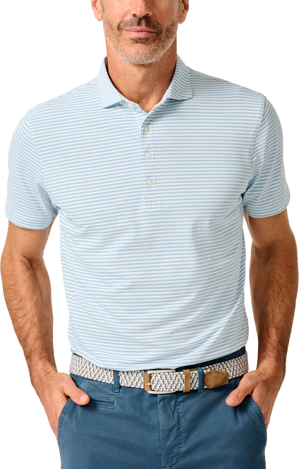 Johnnie-O Stetson Stripe Performance Mesh Mens Golf Polo - Grey, Size: X-Large